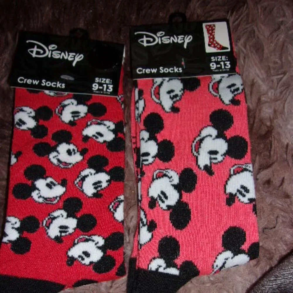 Disney Mickey Mouse Crew Socks 2 Pairs Mens Womens Novelty Gift 9-13 New